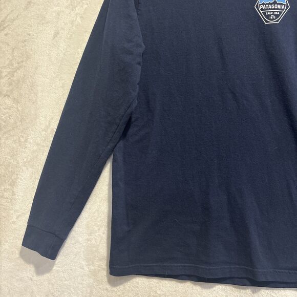 Patagonia Fitz Roy Hex Long Sleeve Regular Fit T-Shirt Tee Navy Men's Medium - Picture 3 of 16